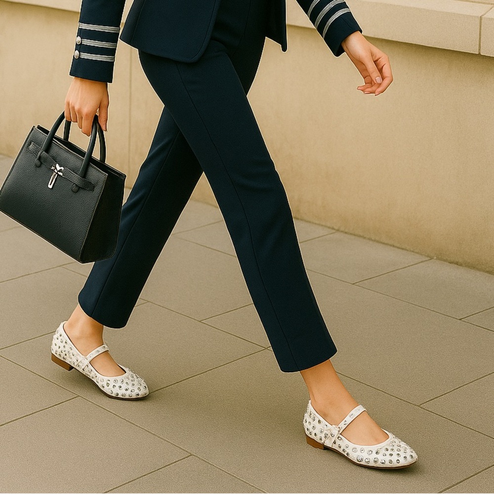 a new day White Studded Mary Jane Flats